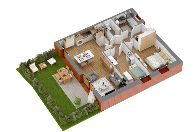 Plan écorché d'un logement du programme Résidence Pollet-Cuvelier à Mouvaux