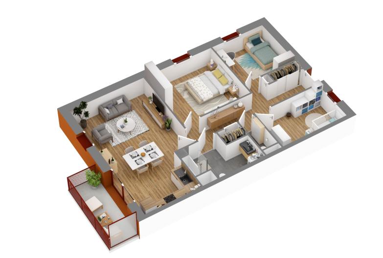 Plan écorché d'un logement du programme Résidence Pollet-Cuvelier à Mouvaux