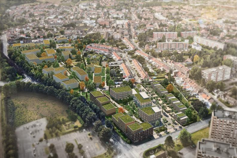 Vue aérienne du quartier de la révolution française à Faches Thumesnil